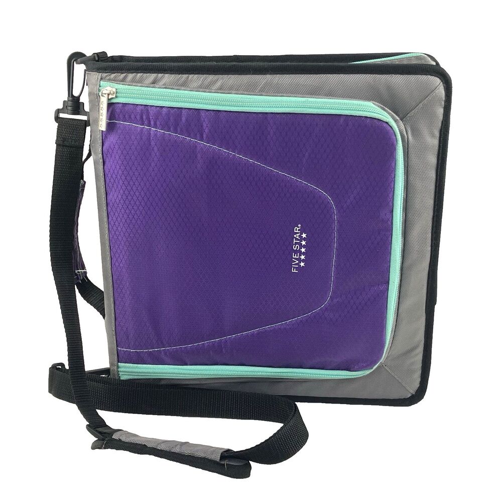 Mead Five Star Zipper Binder Black Purple Edge 2 Inch File Pocket